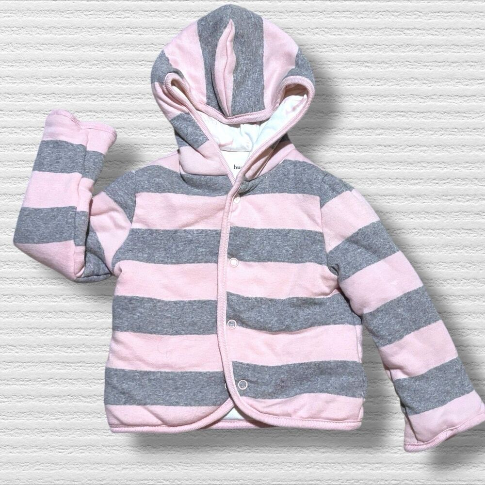 Burt’s Bees Baby Organic Cotton Pink Gray Jacket Soft & Padded Snaps 6-9 Months